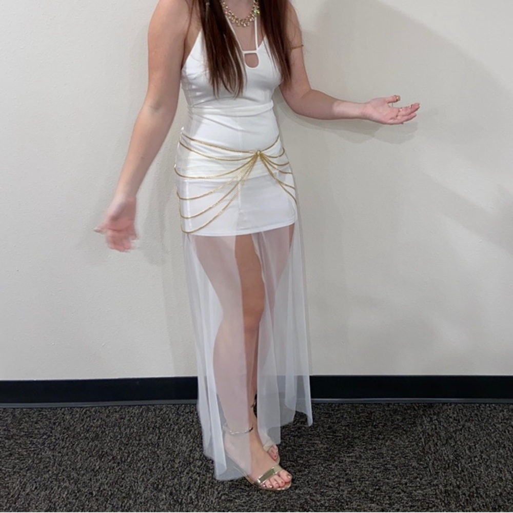 Women’s SHEIN Angel Fashions crisscross backless split thigh dress. Size small.